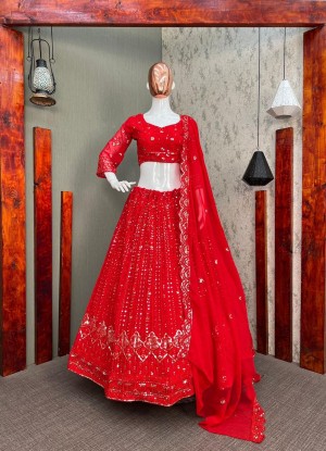 Red Stylish Georgette With Embroidery Lehenga Choli